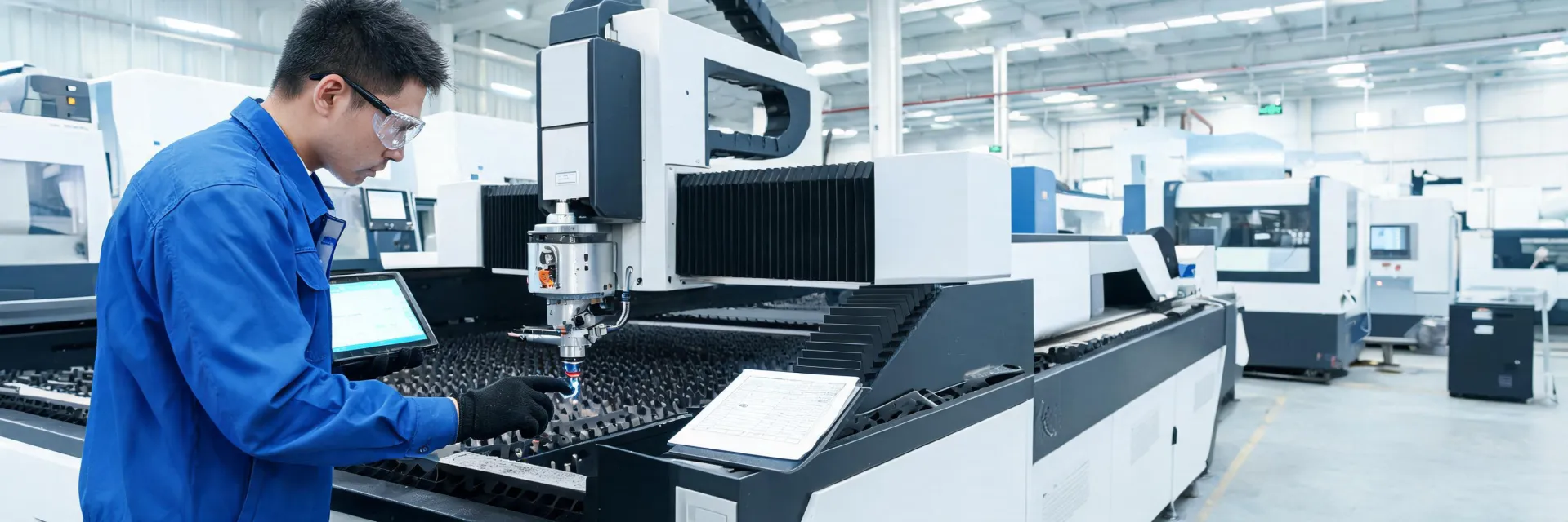 Laser service engineer checking a cutting head